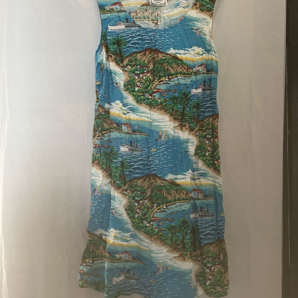 Catalina Island Print Sleeveless Short Sundress Sz L - Picture 4 of 10